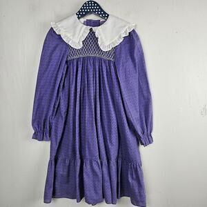 Vintage Polly Flinders Smocked‎ Long Sleeve Dress Girls 10 Purple
